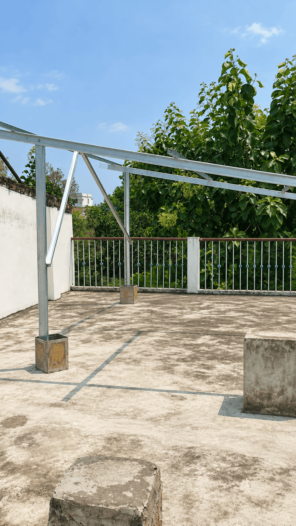 Raised mounting frame on the rooftop before solar panels are fitted.