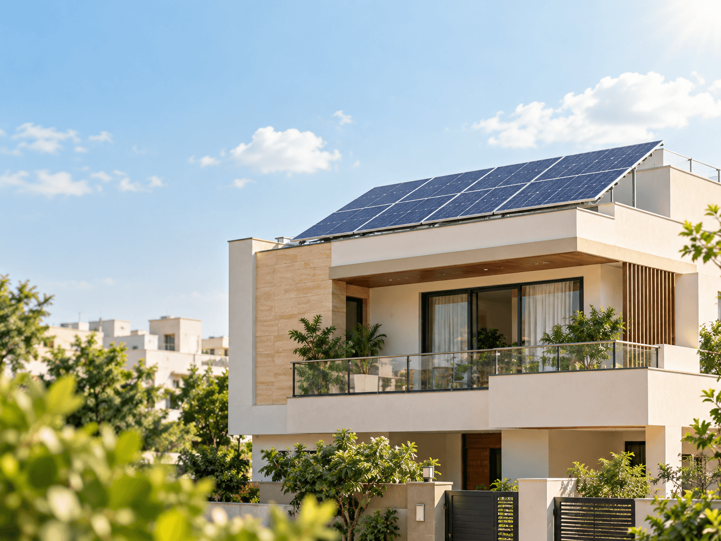 Residential home with rooftop solar panels